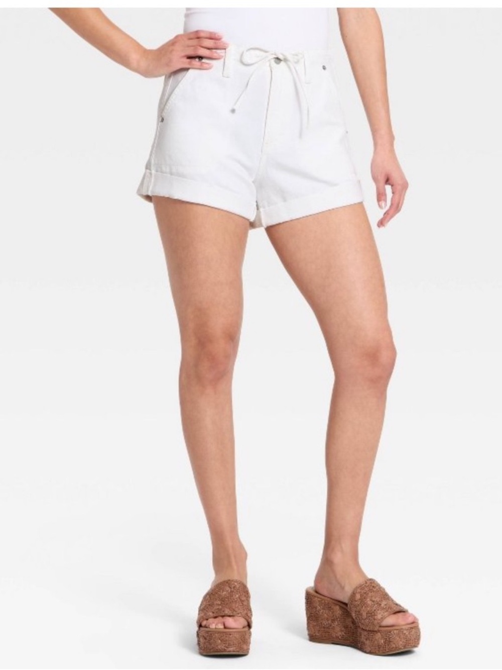 Women's Pull-on Drawstring High-Rise Jean Shorts - Universal Thread White 8 NWT